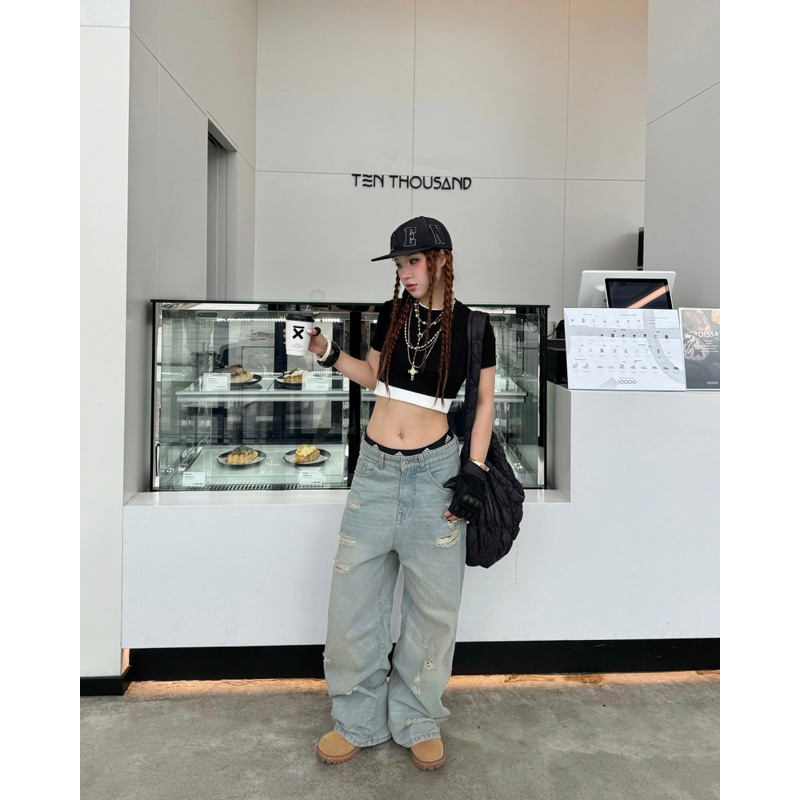 DUST ARMY BAGGY JEANS - กางเกงยีนส์ขากว้าง Hoes Stuido 2076