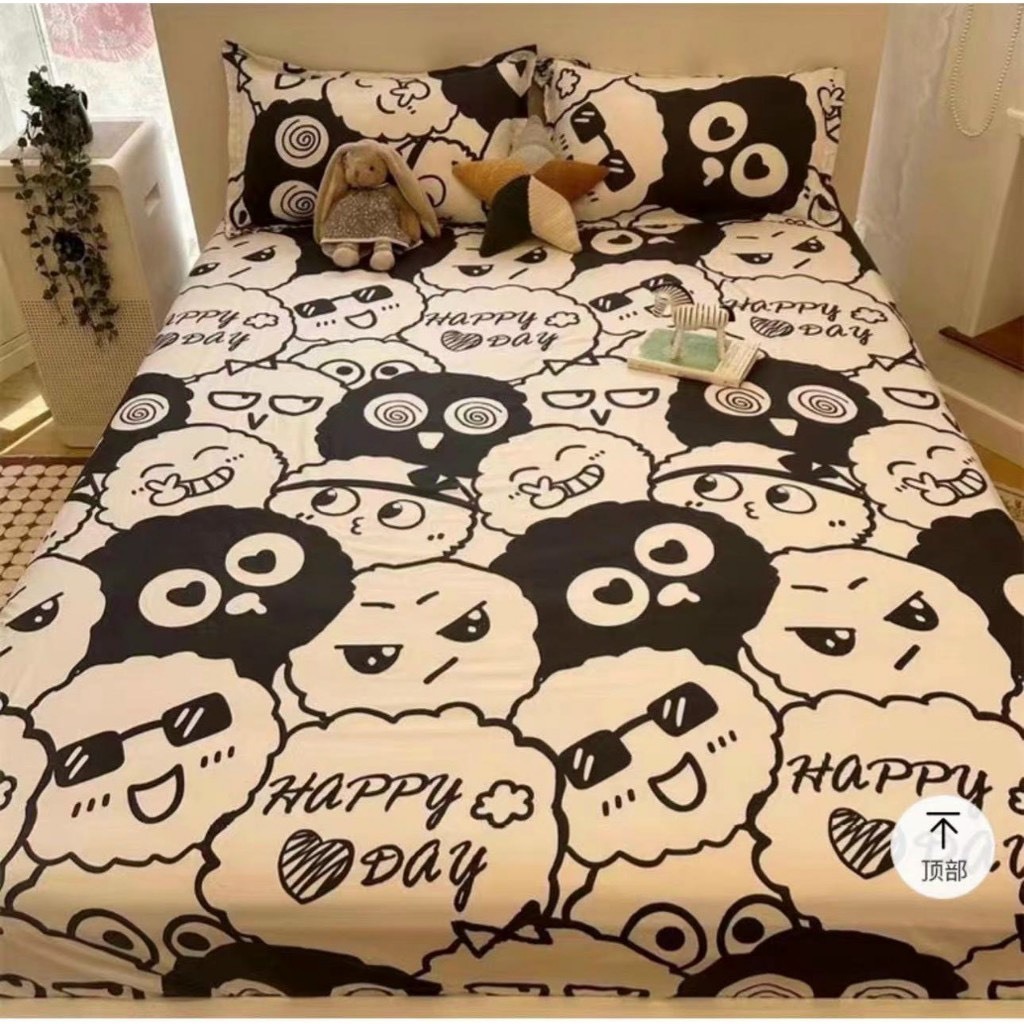 ผ้าปูที่นอน 1m6x2m, 1m8x2m ผ้าคอตตอนโพลี - เลือกลายได้ - ลายทางสีน้ําตาล