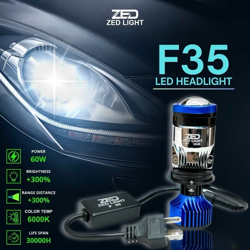 F35 Zlight 55W Mini Bi-S ทรงกลม Led ไฟหน้า - H4 Pin - ของแท้ Zedlight - เหมาะกับรถยนต์และรถจักรยานยน