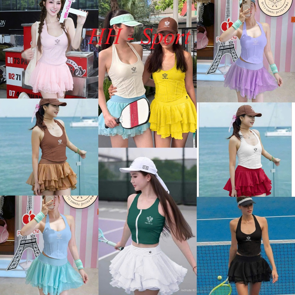 [PICKLEBALL] กระโปรงบานกีฬา Pompeche หลายชั้น วัสดุยางยืดตาข่ายสําหรับ Pickleball กอล์ฟ เทนนิส.
