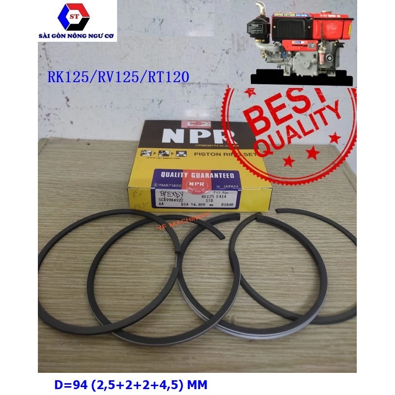 แหวนลูกสูบยี่ห้อ NPR ของญี่ปุ่นสําหรับ Kubota RK125 EA12, Vikyno RV125 (เส้นผ่าศูนย์กลาง 94 มม.)