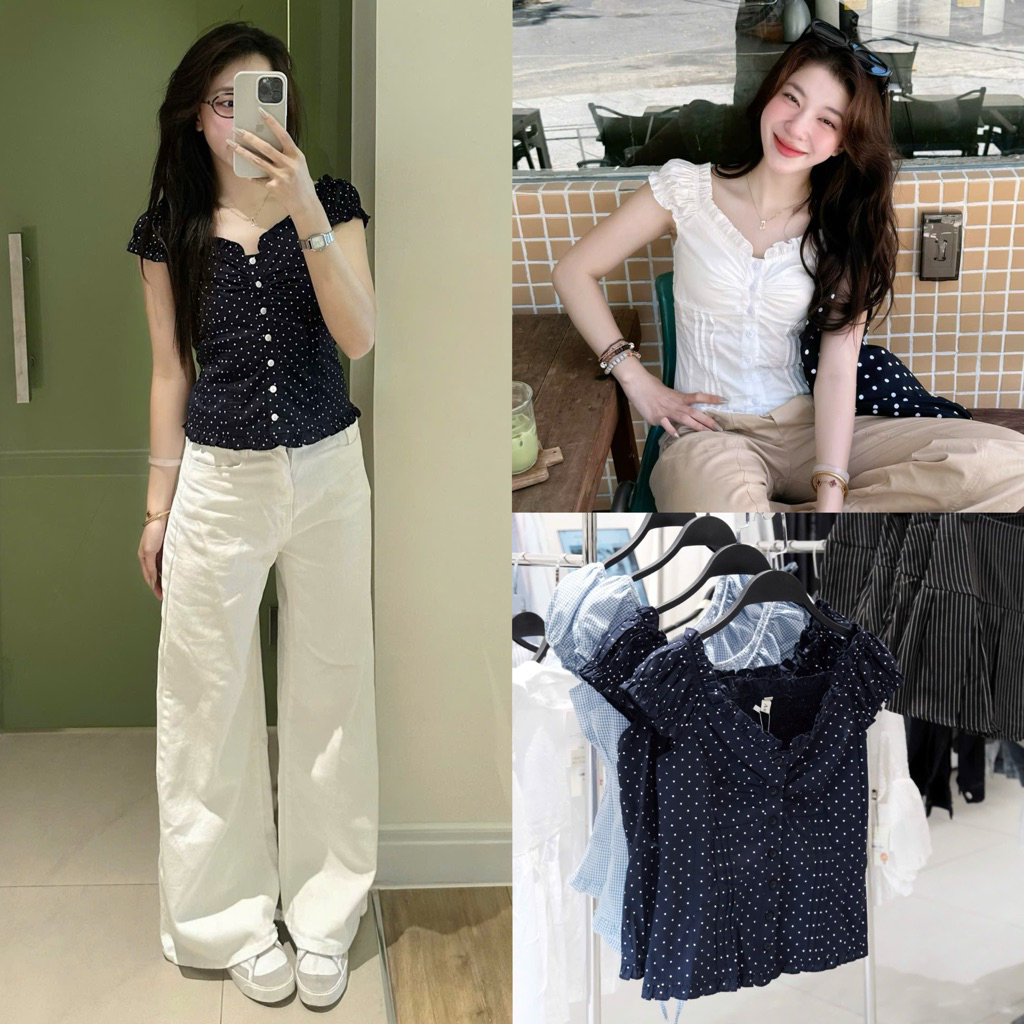 (OLDSCHOOL PHOTO) RIRI TOP เสื้อเบลาส์คอวีจับจีบเอว