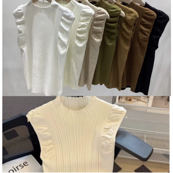 เสื้อยืดคอเต่าบางแขนกุดออกแบบหวานสง่างามความรู้สึกเสื้อยืดถักสําหรับผู้หญิง ibw สไตล์ร้อน 2025