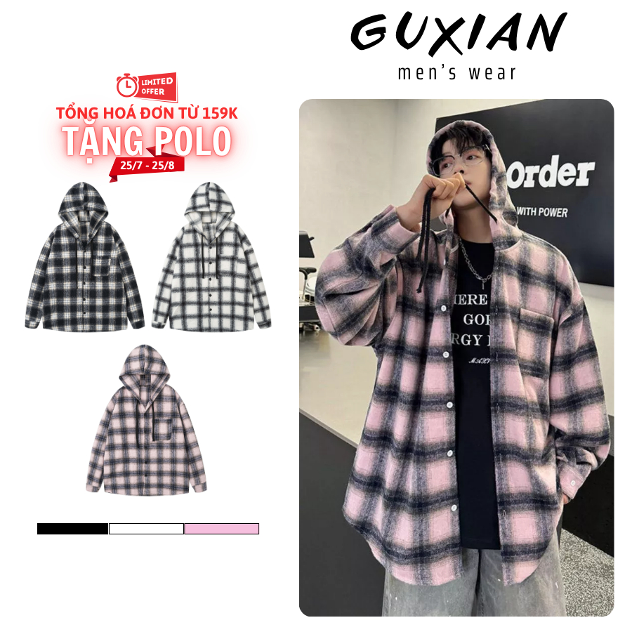 Guxian ACN1 เสื้อกันแดดลายสก๊อตแขนยาว Unisex หนาและเท่