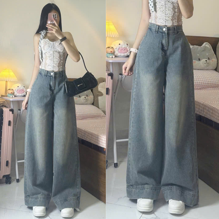 กางเกงยีนส์ขากว้างเอวสูงผู้หญิง Emixclothes Jeangauto668 _P4K17