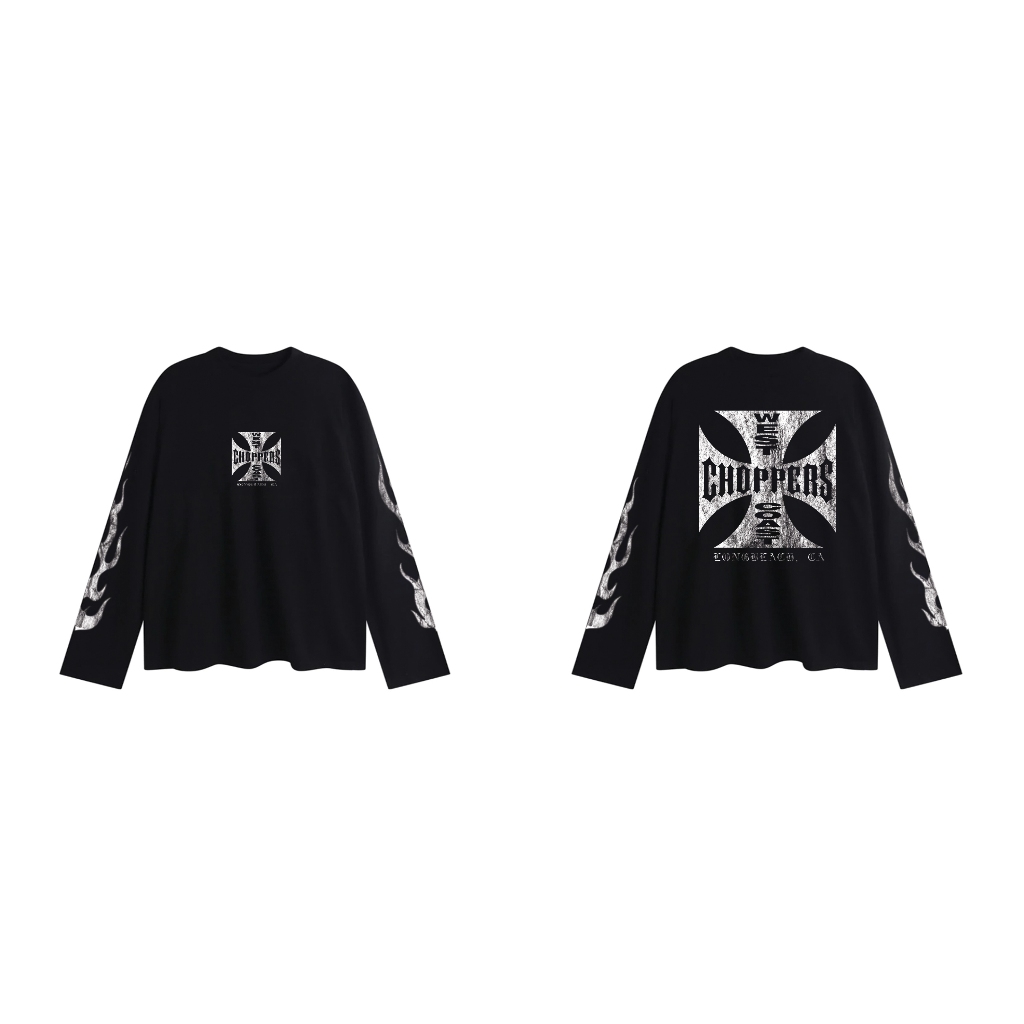 (Black Friday) Fire Chopper Limitel เสื้อยืดแขนยาวผู้ชายและผู้หญิงผ้าฝ้ายคุณภาพสูงพื้นฐานโอเวอร์ไซส์หลวม