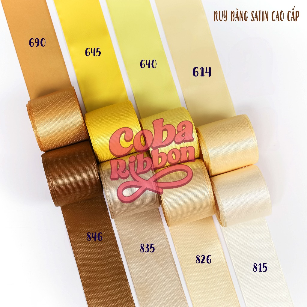 ริบบิ้นผ้าซาตินพรีเมี่ยมแบบเรียบสองด้าน (โทนสีเหลือง สีน้ําตาล) - ชุด 5 เมตร