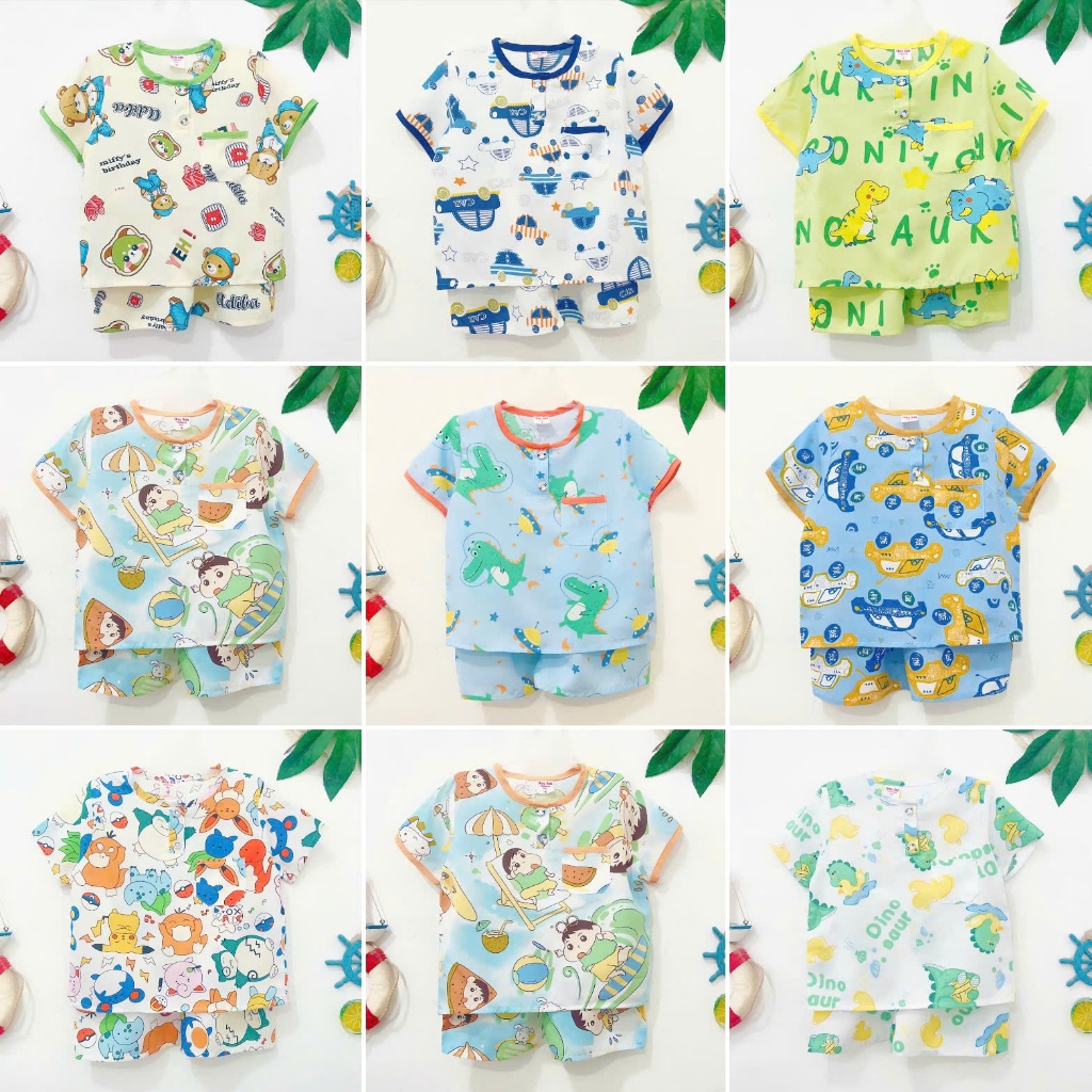 (RANDOM MODEL) SHORT-SLEEVE TOLE, LINEN, BOYS Thongs Set - ผ้านุ่ม ลื่น ไม่จมน้ําและผ้าลินิน