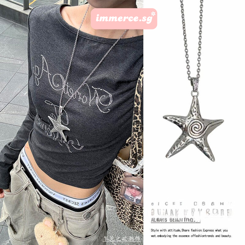 ยาวรูปแบบ Twisted Silver Star Charm สร้อยคอส่วนบุคคล Silver Star Charm สร้อยคอผู้หญิง SBAC-X