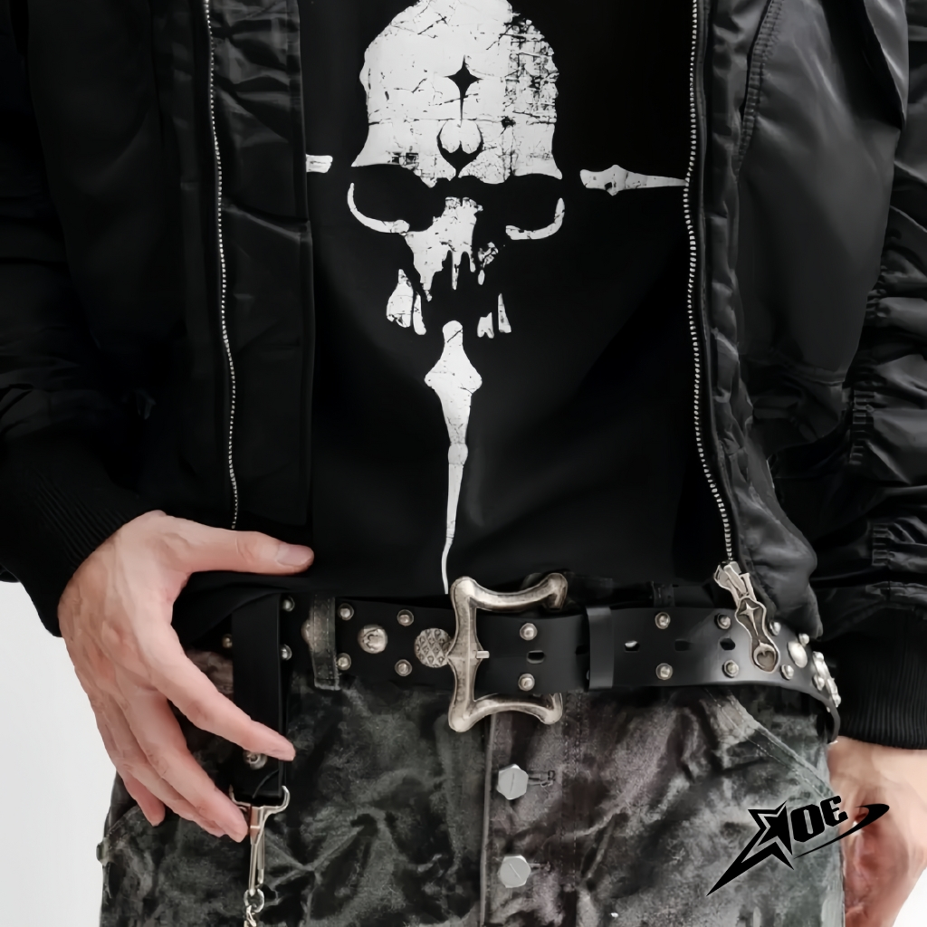 AOE STUDIO - Candle Dragon เข็มขัดบุรุษและสตรีหนัง PU เข็มขัดคุณภาพสูงพร้อมหิน สไตล์ Punk Y2K Unisex