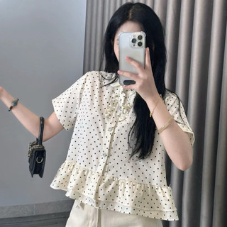 [có bigsize] áo soe mi cổ sen phối bèo tầng chấm bi