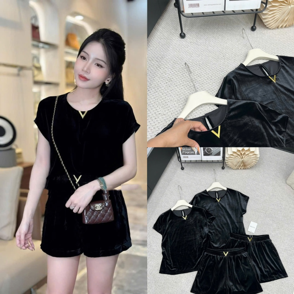 VLTN ชุดเสื้อแขนกุดกํามะหยี่ + กางเกงขาสั้น 81960