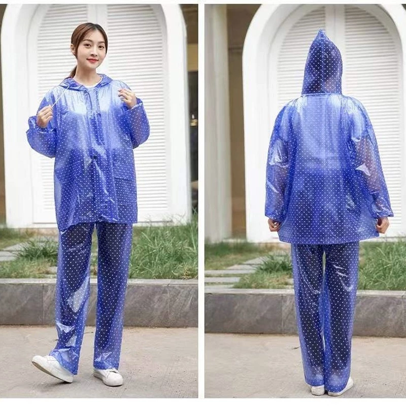 ชุดเสื้อกันฝนเสื้อกันฝนคนเดียวทําจากผ้าพีวีซีกันน้ําทนทานชุดใสลายจุด