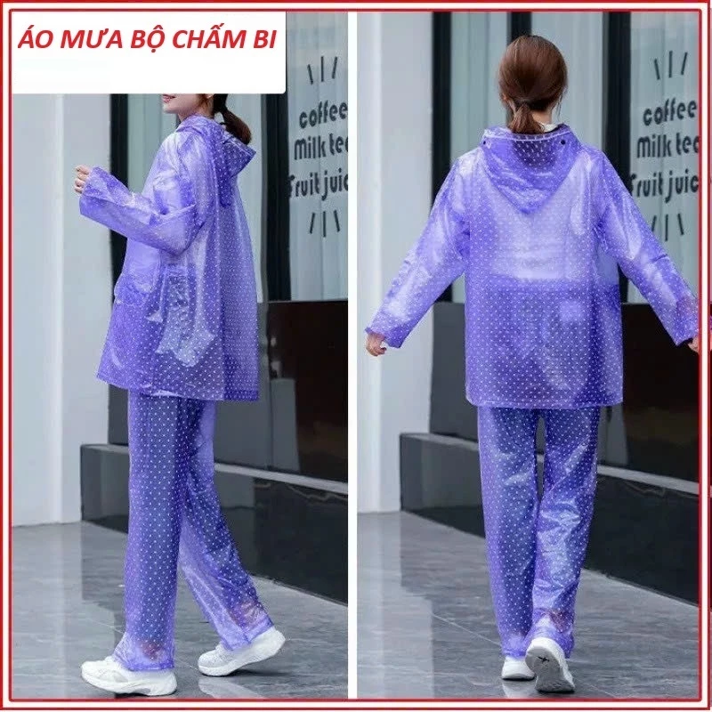 ชุดเสื้อกันฝนเสื้อกันฝนคนเดียวทําจากผ้าพีวีซีกันน้ําทนทานชุดใสลายจุด thumbnail 4