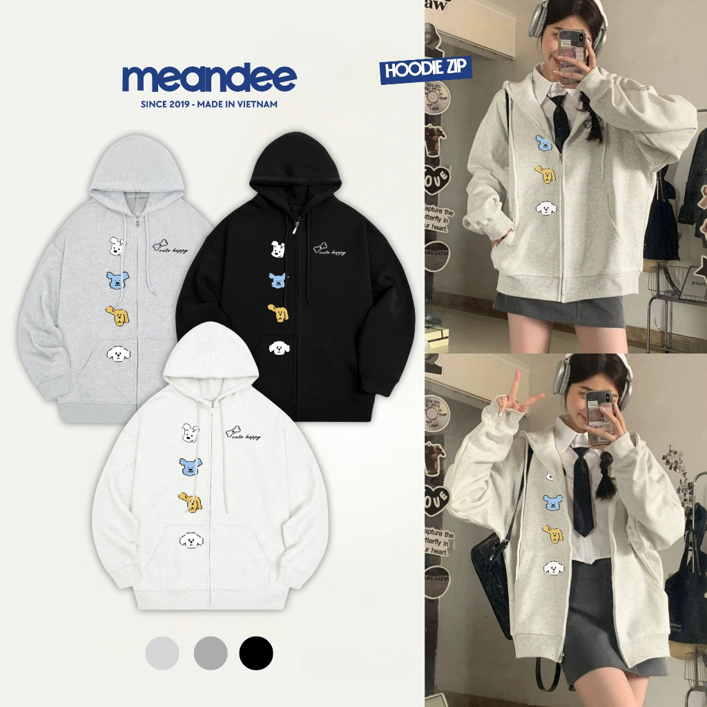 Meandee Mens and Womens Zip Hoodie Unisex Loose Fleece Jacket Local Brand Fur-Lined Fleece Fabric, 2
