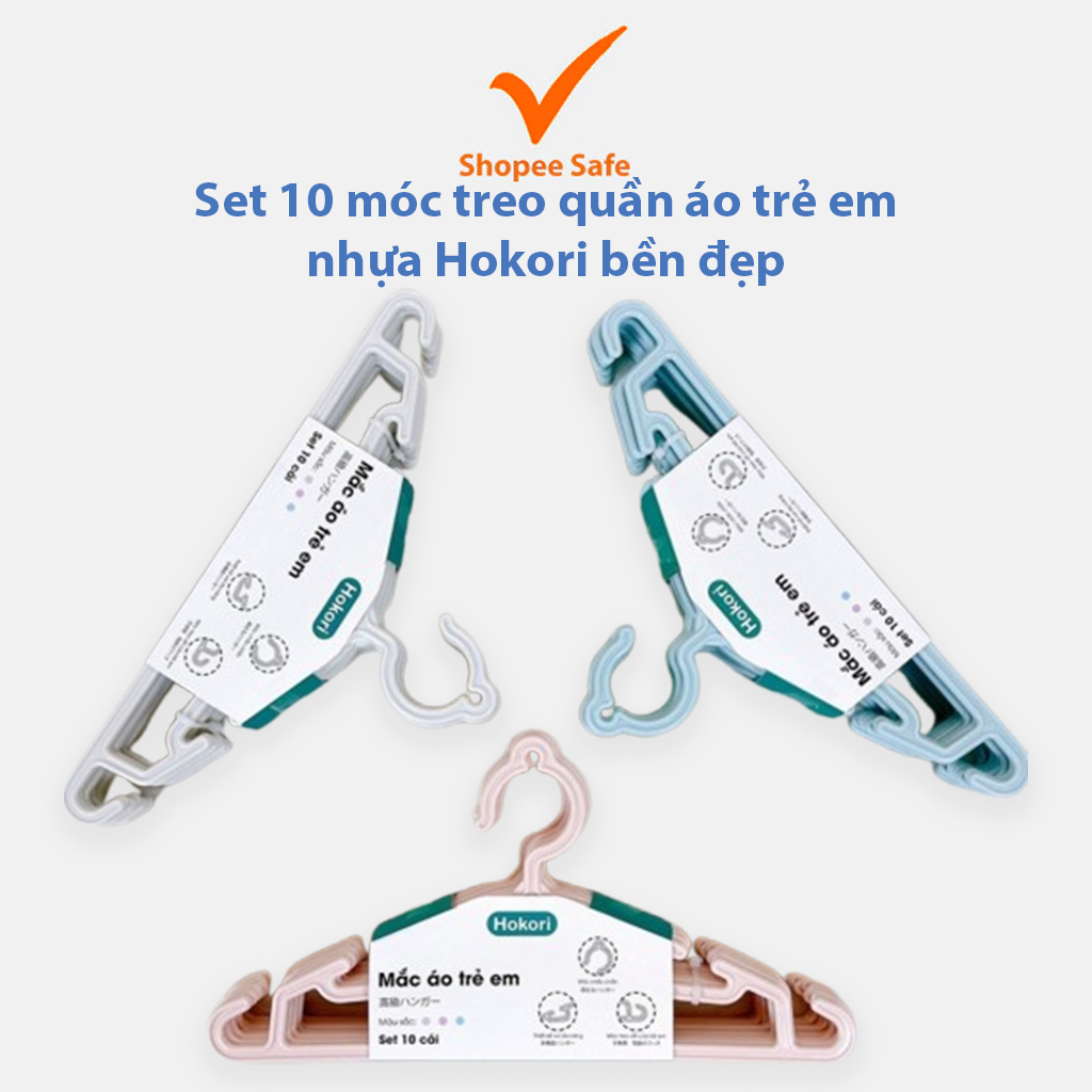 ชุดทนทาน 10 ชิ้น สวยงาม สะดวก Hokori Viet Nhat ไม้แขวนเสื้อเด็กพลาสติก MS: 2830 A133