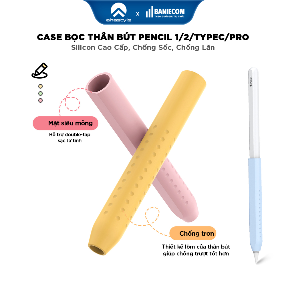 ฝาครอบตัวปากกาซิลิคอน Ahastyle Premium สําหรับ Pencil Stylus - Double tap - การชาร์จแบบแม่เหล็ก
