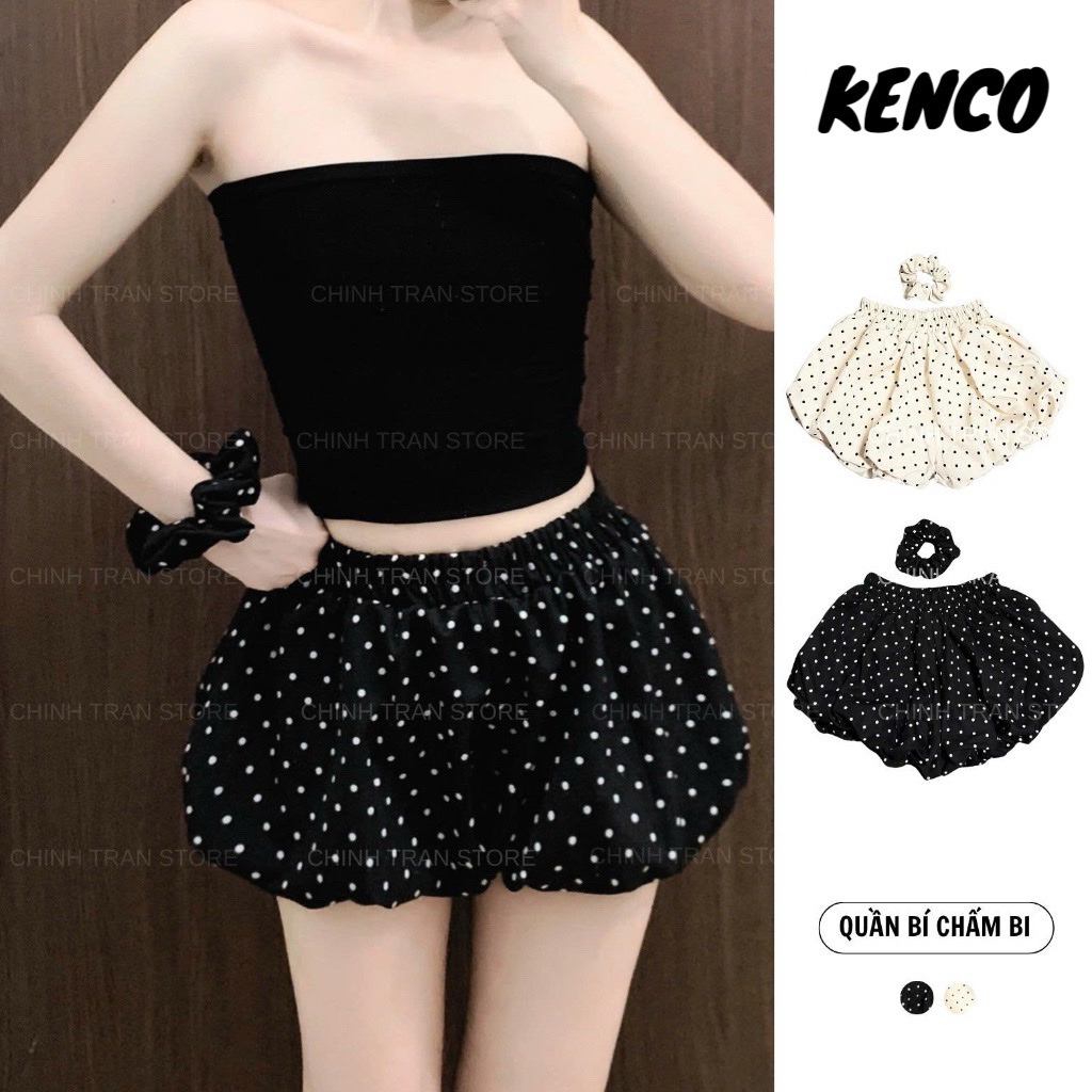 [GIVE SCRUNCHIES] กางเกงขาสั้นลายจุดเอวอ้วนน่ารักอินเทรนด์ - เสื้อผ้า Kenco