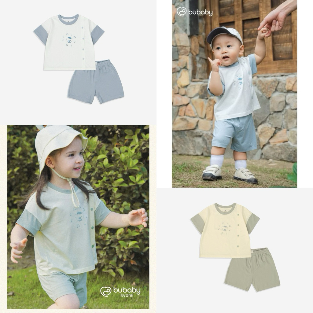 BUBABY Bubaby ชุดแขนกุดคอกลมสําหรับเด็กชายและเด็กหญิง