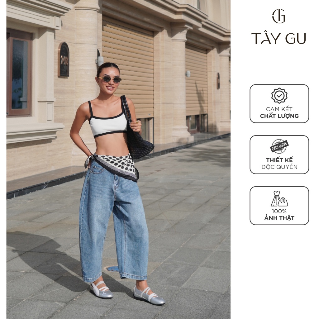 กางเกงยีนส์ยาวปานกลางสีน้ําเงิน Baggy - QM95 - Tay Gu