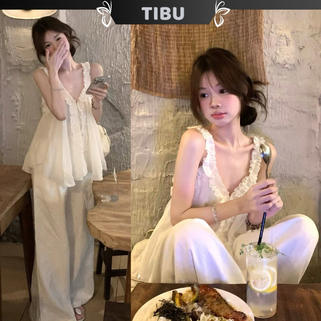 เบบี้ดอลล์คอวีนัวเนียเหมชุดด้านบนกับ ทิบู กางเกงขากว้างชุดเสื้อผ้าผู้หญิงที่เรียบง่ายและน่ารักสําหรับออกไปข้างนอกบนถนน ข543