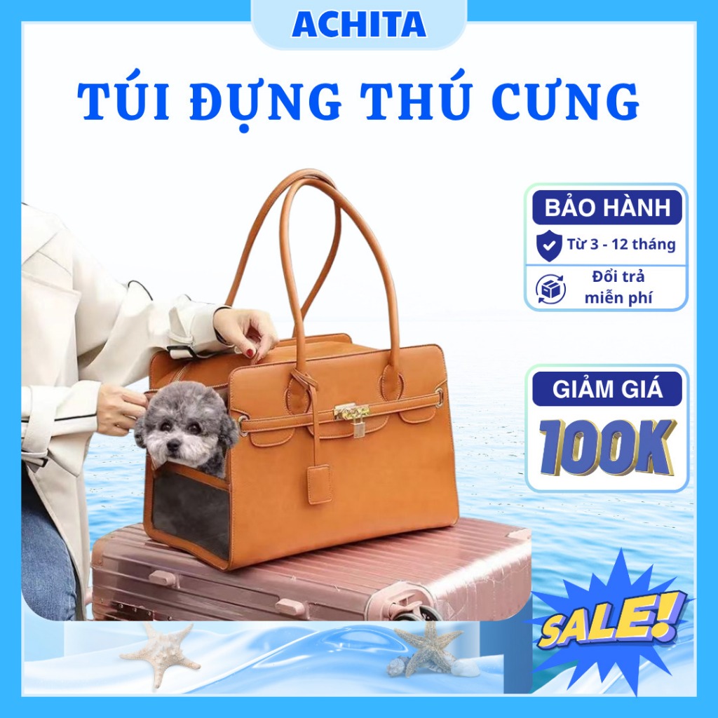 ACHITA T15A กระเป๋าสัตว์เลี้ยงหนัง PU ระบายอากาศได้ดี กระเป๋าสัตว์เลี้ยงกันน้ํา ทําความสะอาดง่าย