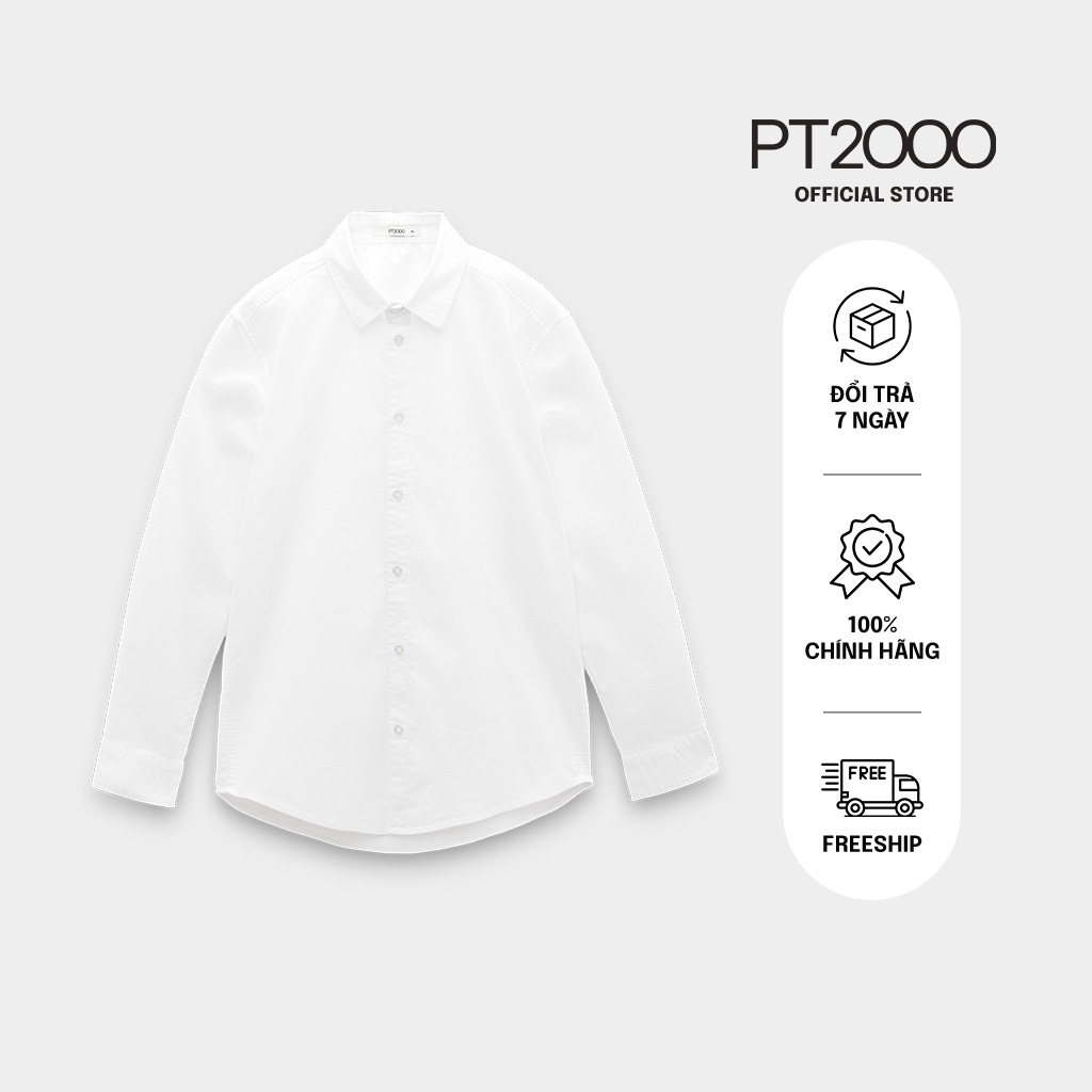 เสื้อเชิ้ตแขนยาวสีขาวผู้ชาย PT2000 ผ้าคอตตอนเท่ๆ ทรง Regular (SMM-N906)