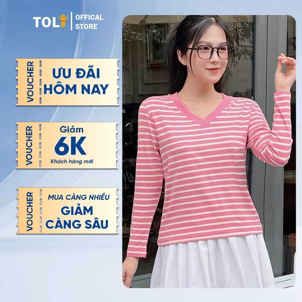 TOLI LHA33 เสื้อยืดแขนยาวคอเต่าผู้หญิง – ลายทางแนวนอน ทรงเข้ารูป ผ้าคอตตอนยืด