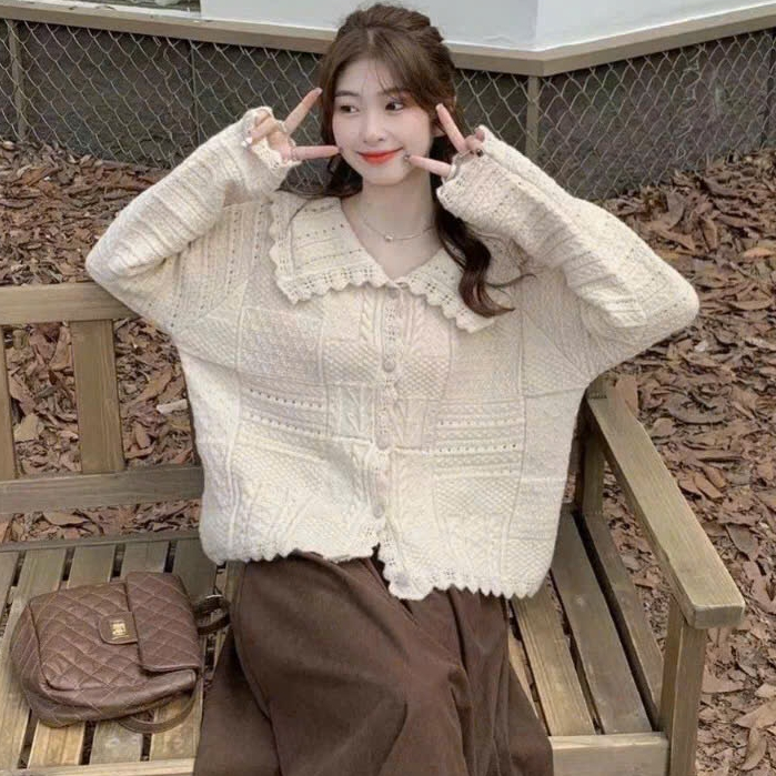 Cadigan เสื้อแจ็คเก็ตผ้าถักแขนยาวพร้อมคอปกเปิดลงของผู้หญิงลายโบรเคด Qccc แฟชั่นสตรี Mmcloset