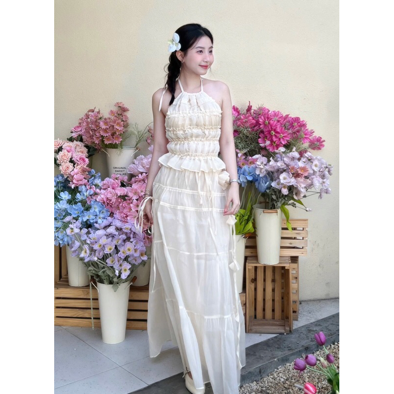 NUDE เสื้อชีฟอง SET คอปกจับจีบ + CV