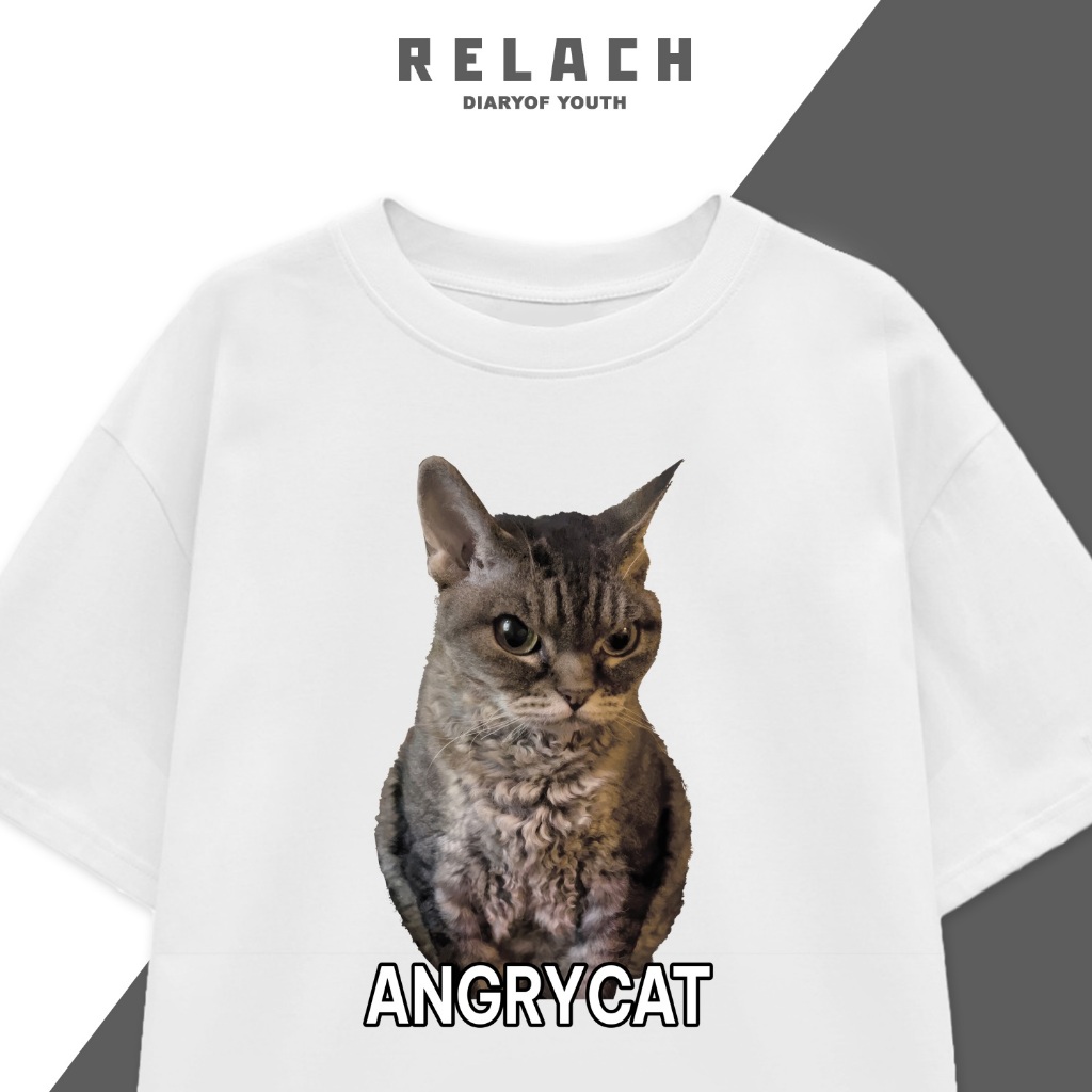 เสื้อยืด Angry Cat Meme – เสื้อยืดพิมพ์ลาย Funny Meme, Expressive Cat, แขนหลวม Unisex - Relach