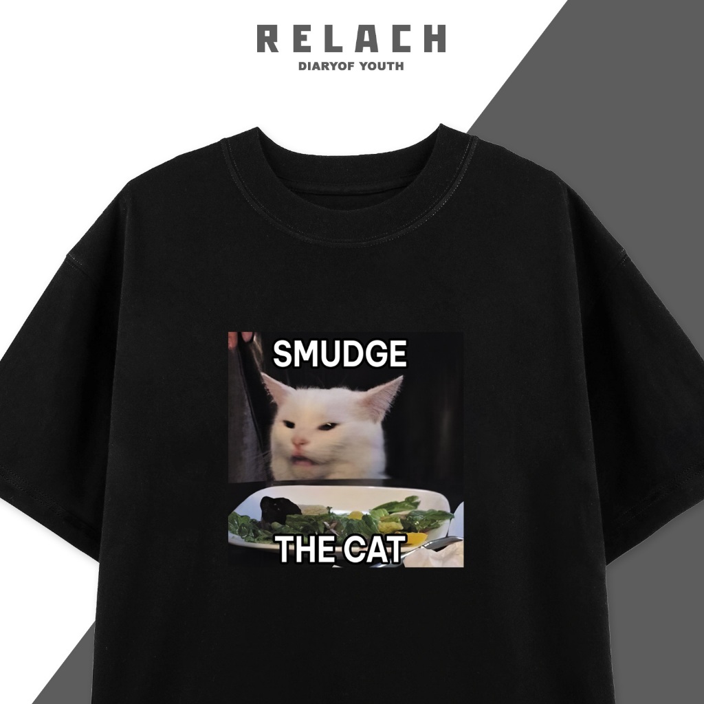 เสื้อยืด Smudge The Cat Meme – เสื้อยืดพิมพ์ลาย Funny Meme, Expressive Cat, แขนหลวม Unisex - Relach