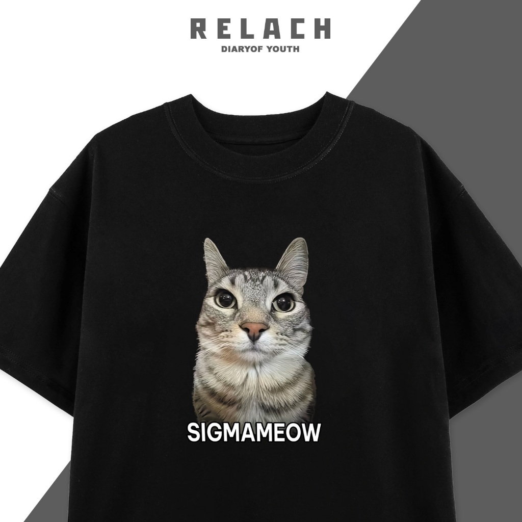 เสื้อยืด Sigma Cat Meme – เสื้อยืดพิมพ์ลาย Funny Meme, Expressive Cat, แขนหลวม Unisex - Relach