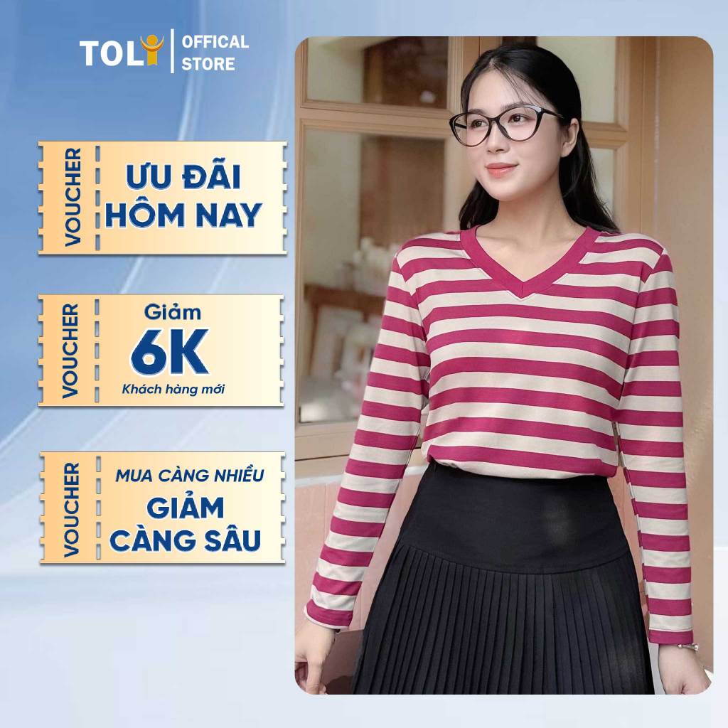 TOLI LHV81 เสื้อยืดแขนยาวคอเต่าผู้หญิง – ลายทางแนวนอน ทรงเข้ารูป ผ้าคอตตอนยืด