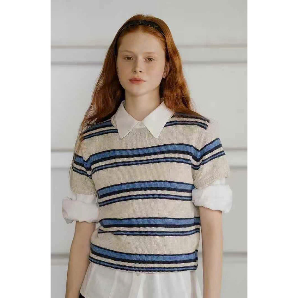 Azura Studio - เสื้อสเวตเตอร์ทอลายทางแนวนอน wgwe