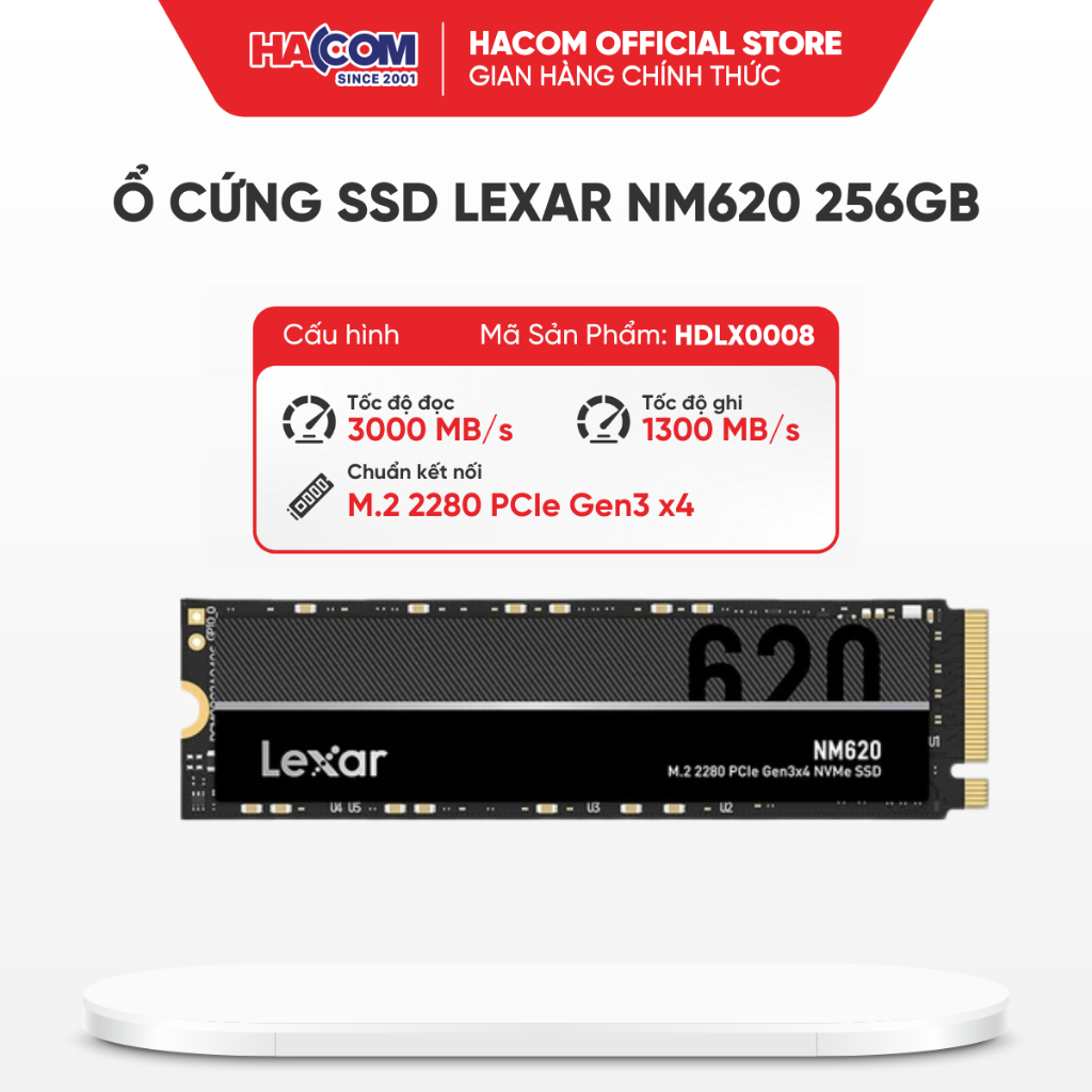 LEXAR NM620 256GB SSD ฮาร์ดไดรฟ์ – M.2 2280 PCIe Gen3 x4 (LNM620X256G-RNNG) - 60 เดือน