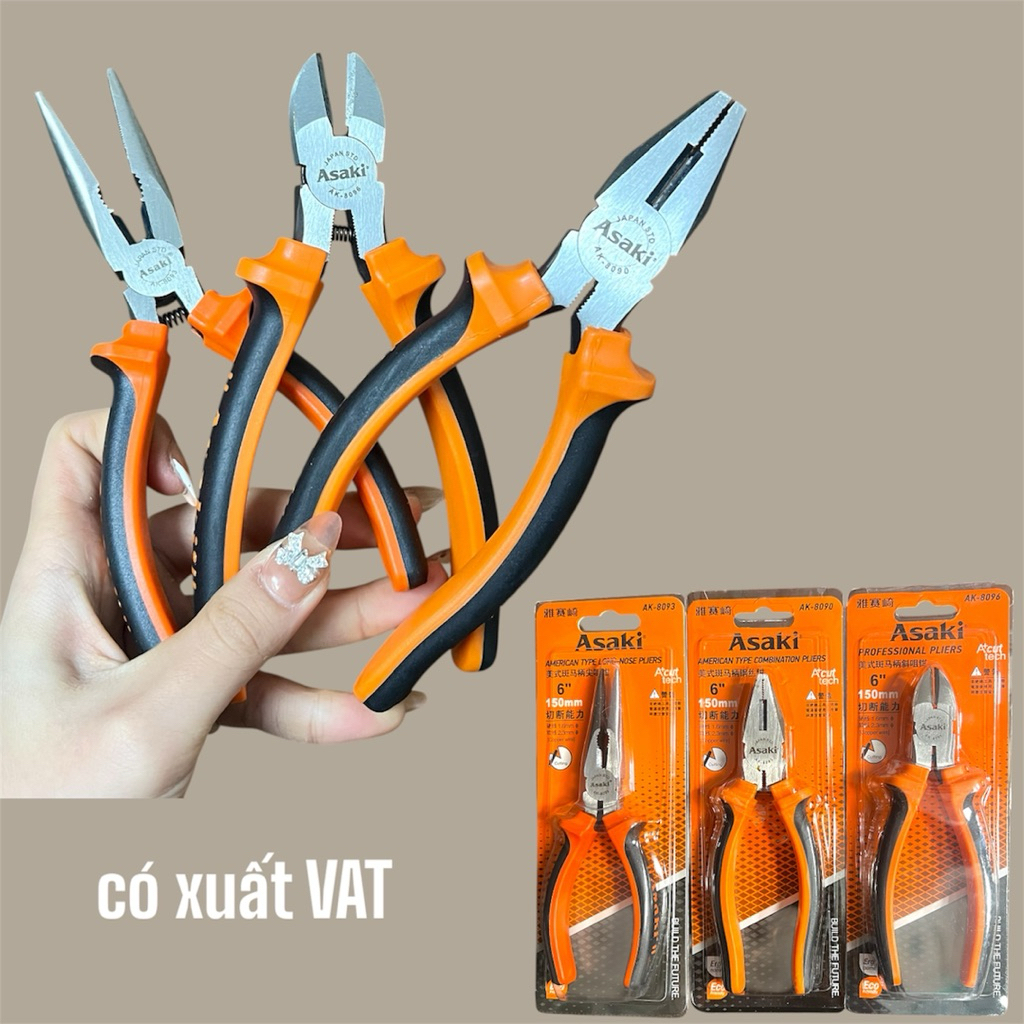 ชุดคีมตัดไฟฟ้า 3 ชิ้น [GENUINE] ASAKI 6"/150mm AK-8102 AK-8105 AK-8108 ทําจากเหล็ก CRV