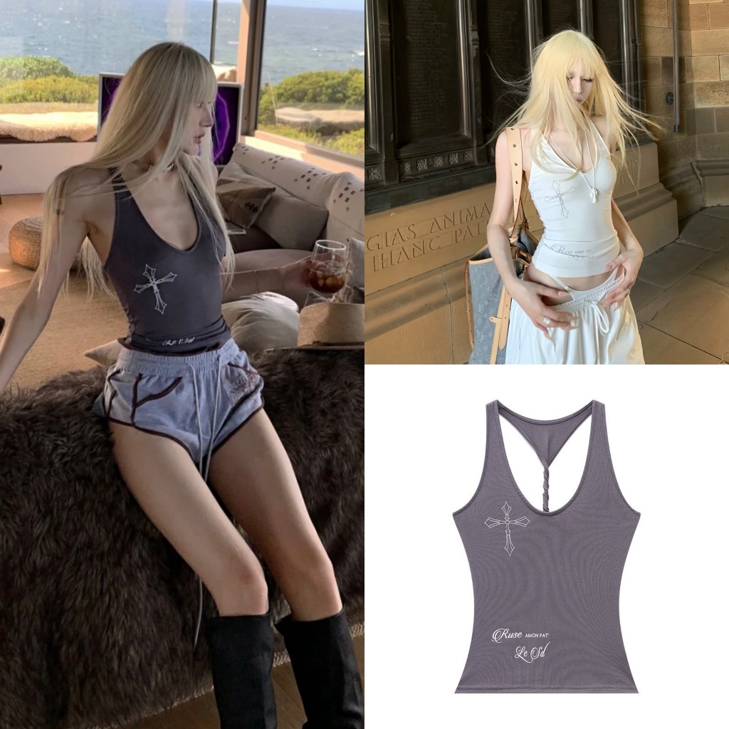 (มีจําหน่าย)เสื้อกล้ามสีขาวสีเทาลายไขว้ RUSE ผ้าคอตตอน ASN055 - Tiktik