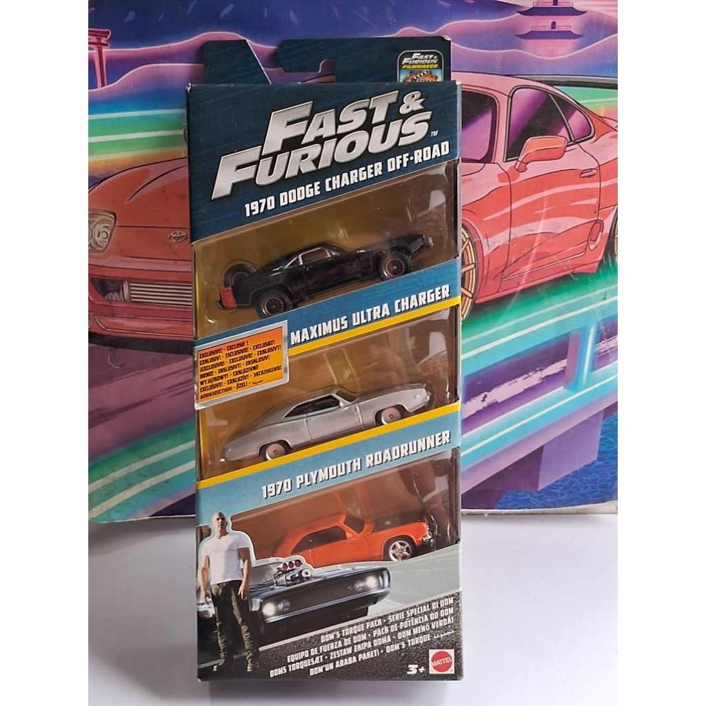 HOT WHEELS 1/55 - 1970 DODGE CHARGER OFF-ROAD + MAXIMUS ULTRA CHARGER + 1970 PLYMOUTH ROADRUNNER SER