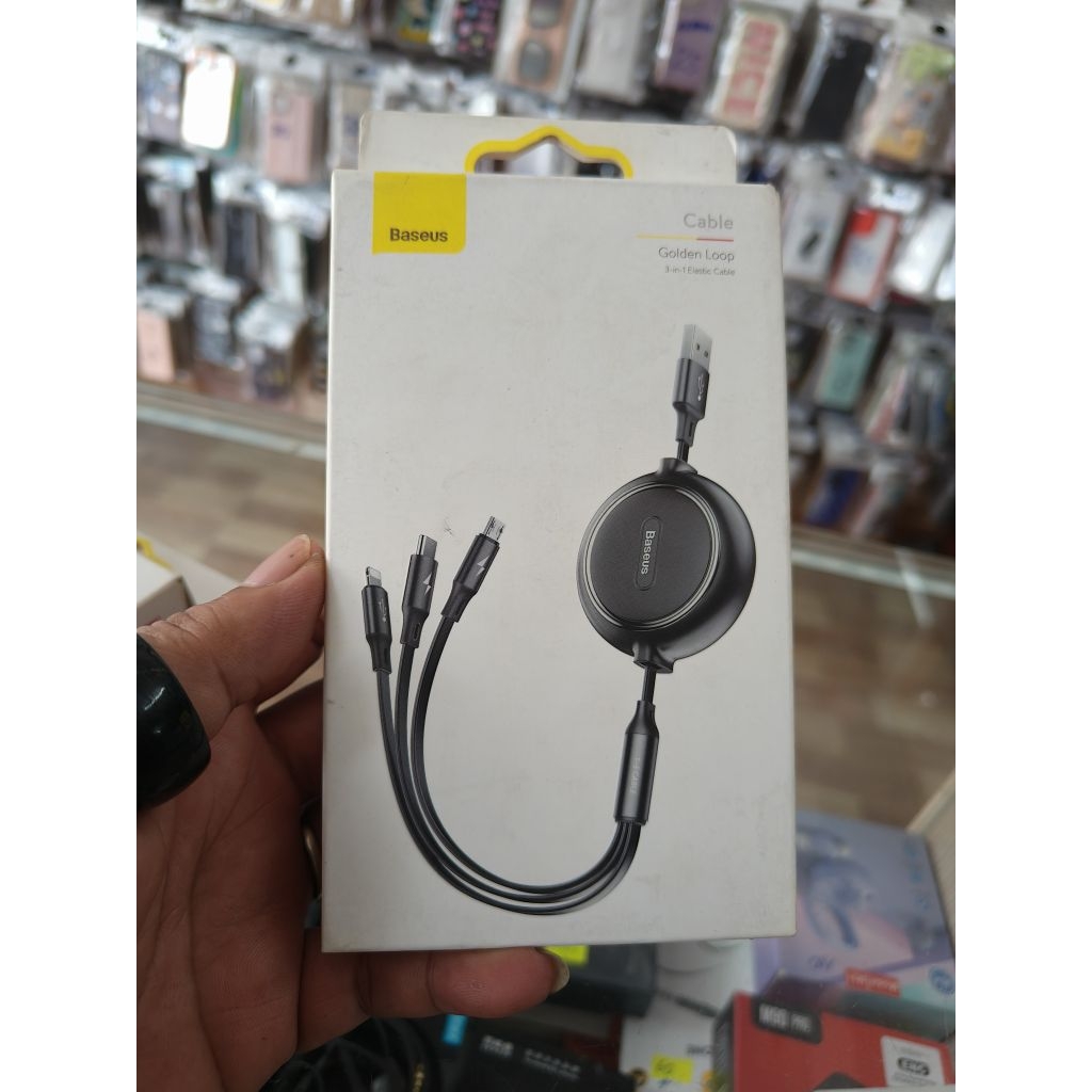 Baseus Golden Loop 3-in-1 สายชาร์จ USB ยืดหยุ่นสําหรับ M+L+T 3.5A 1.2m.
