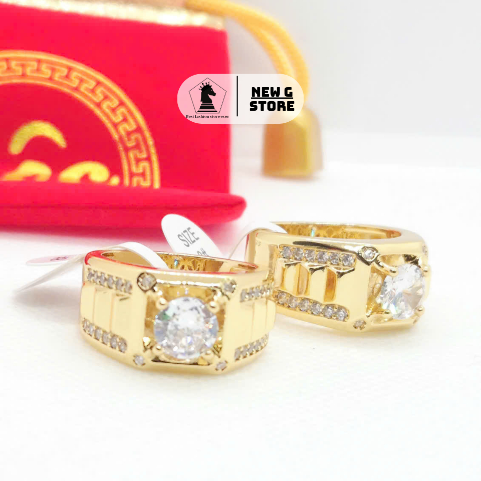 แหวนคู่เคลือบทองหิน CZ ประกาย - ของขวัญสุดหรูพร้อมกระเป๋าสีแดงนําโชค – NEW G STORE