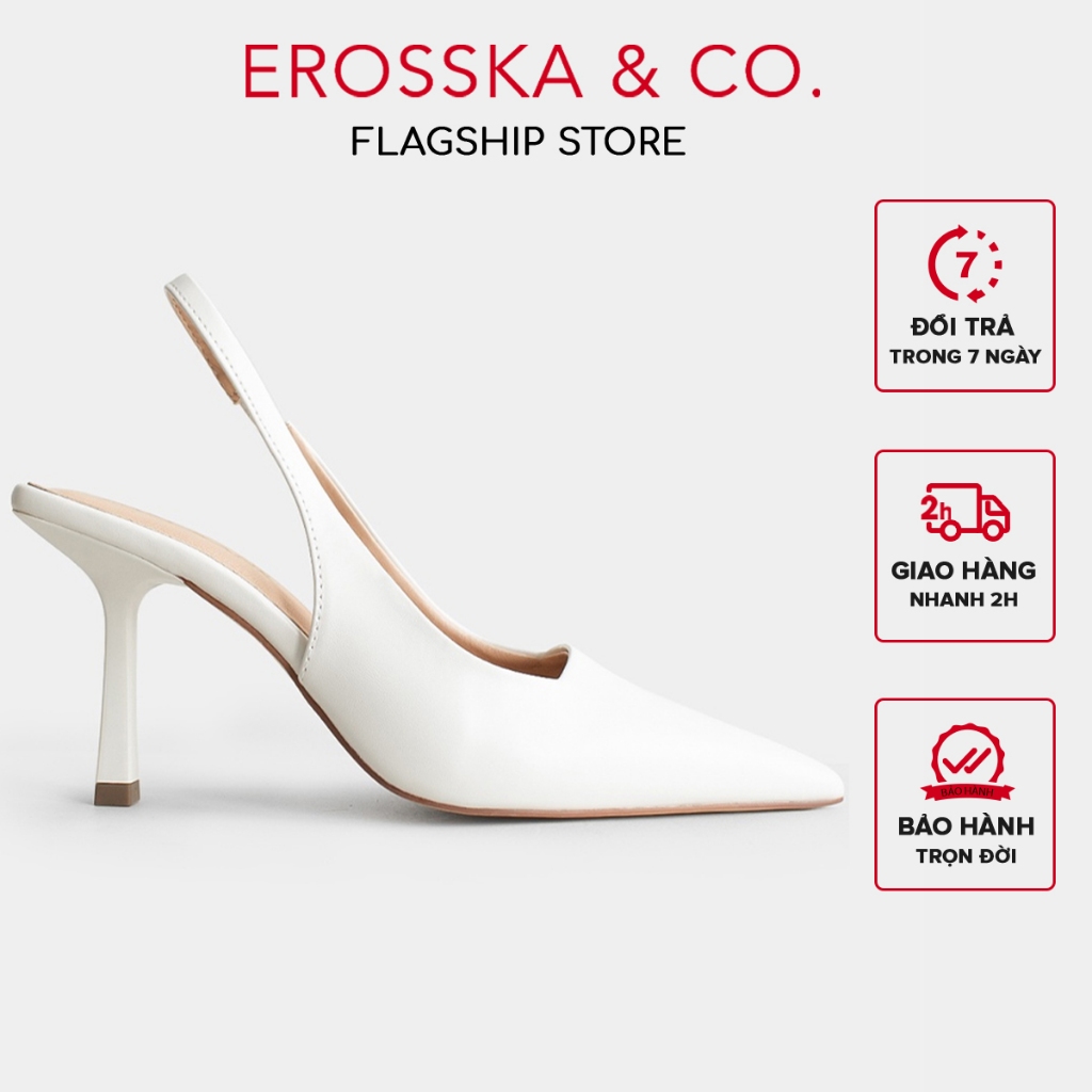 Erosska - รองเท้าส้นสูงหัวแหลมสีขาว Slingback สูง 8cm - EH041