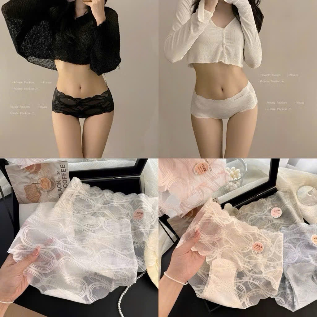 Combo 10 ชุดชั้นในสตรีคุณภาพสูงผ้าไหมลูกไม้หยักแสตมป์ 7A เซ็กซี่ - Super Hot Antibiotic ที่มองไม่เห็