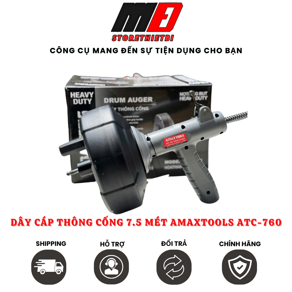 Amaxtools ATC-760 สายทําความสะอาดท่อระบายน้ํา 7.5 เมตร เครื่องมือไม่อุดตันเฉพาะสําหรับสว่าน
