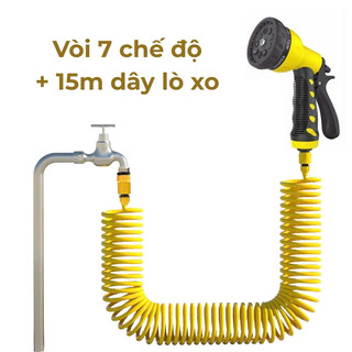 Bộ Vòi Xịt Tưới Cây Tháp Xanh BTN-15A7 Kèm 15m Ống Lò Xo EVA, Súng Phun 7 Chế Độ Rửa Xe, Vệ Sinh Sân Vườn