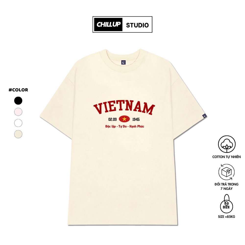 Oversize ChillUp Studio BST56 เสื้อยืดเวียดนามฟรีพิมพ์ผ้าฝ้ายนุ่มสําหรับผู้ชายและผู้หญิงแขนหลวม Stre