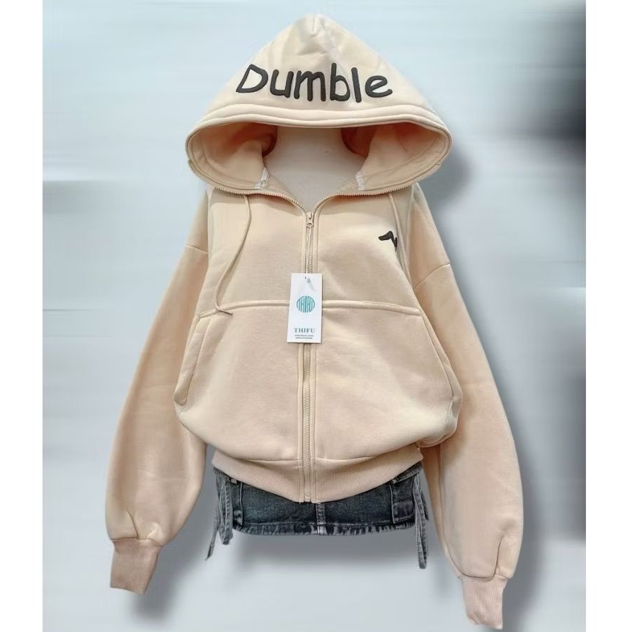 เสื้อแจ็คเก็ตโครเชต์สําหรับผู้หญิงพร้อมหมวกโลโก้พิมพ์ลายตัวอักษร Dumble Super Fashion P