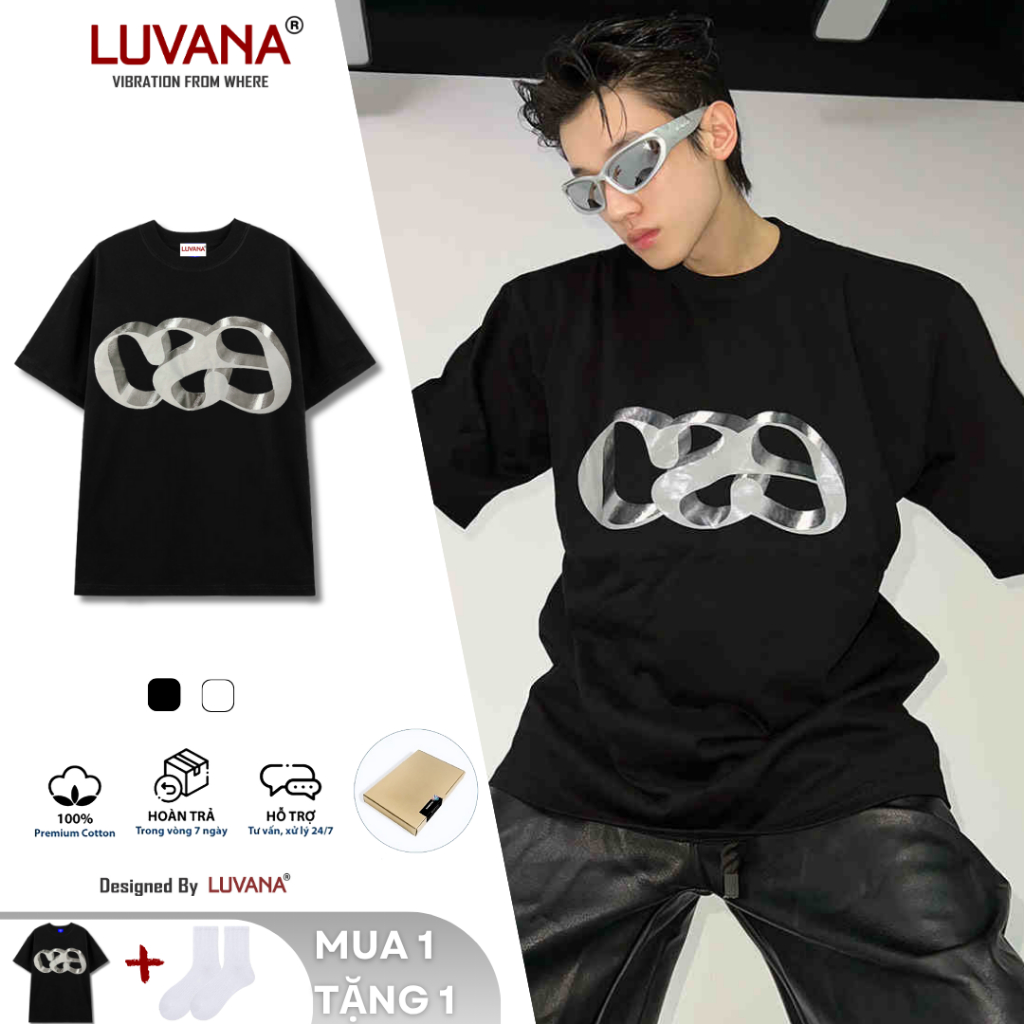 เสื้อยืดผู้ชายและผู้หญิง Unisex พิมพ์ลวดลาย Neo Orbit LUVANA Oversize เสื้อยืดแขนหลวมรอบคอผ้าฝ้าย 2-