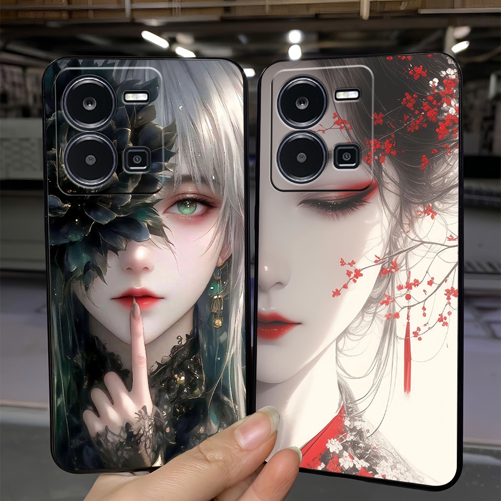 เคสสําหรับVivo y35 4G / Y55 2022 4G / Y55 2022 5Gพิมพ์สาวสวยสําหรับผู้หญิง/สีส้มป้องกันยืดหยุ่น