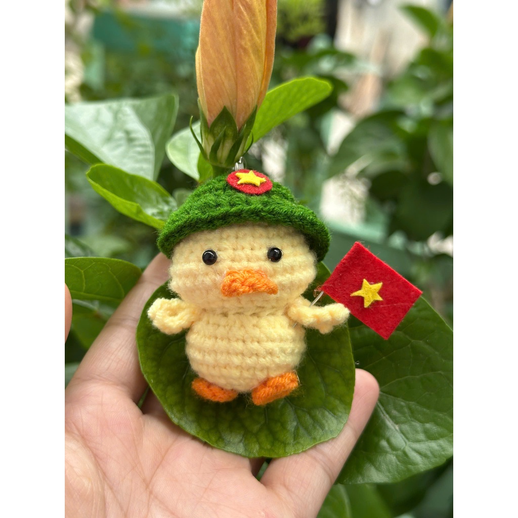 น่ารักราคาถูกแฮนด์เมดขนสัตว์มินิเป็ดสวมพวงกุญแจหมวกกันน็อคถือธงแดงและดาวเหลือง | ภาพถ่ายจริงทางร้านถ่าย|| ราคา ถูกที่สุด ดีลบีเคเค แกลเลอรีภาพที่ 3